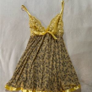 Yellow Lace Floral Nightgown Babydoll Dress